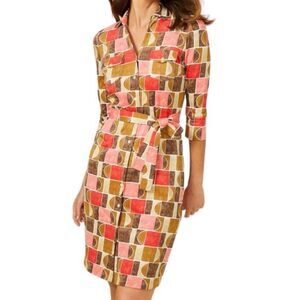 J. McLaughlin Brynn Button Down Lyford Jersey Knit Shirt Dress Geometric Size XL